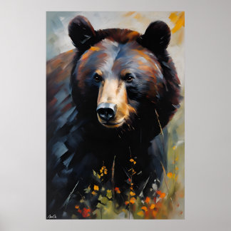 Poster Pôster | Urso Negro | Estilo de pintura a óleo