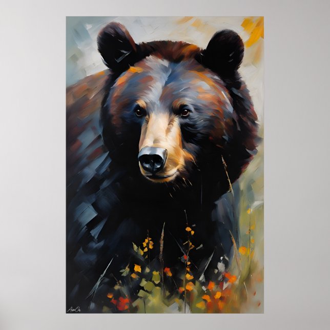 Poster Pôster | Urso Negro | Estilo de pintura a óleo (Frente)