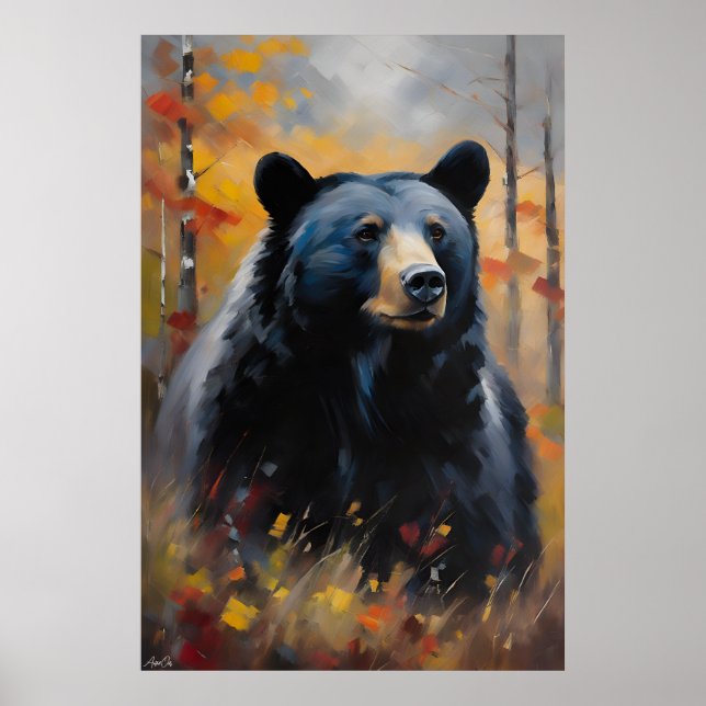 Poster Pôster | Urso Negro | Estilo de pintura a óleo (Frente)