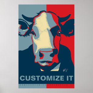 Poster Pôster Vaca Pop Art Vermelho Branco e Azul PERSONA