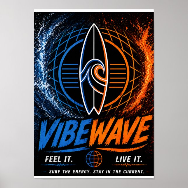 Poster Pôster Vibe Wave Neon Surf – Estética Retro Synthw (Frente)