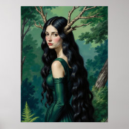 Poster Pôster Vintage de Bruxa Deusa da Floresta Dark Cot