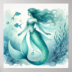 Poster Pôsteres de Arte de Parede de Sereia em Aquarela