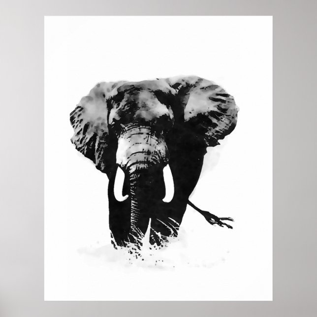 Póster Pôsteres de Elefantes em Preto e Branco (Frente)