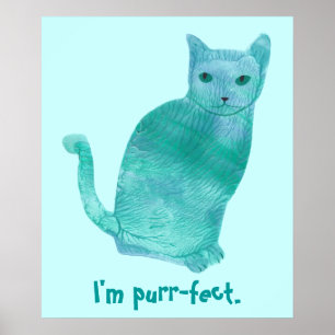 Poster Pôsteres de Gato Abstrato Azul Verde Perfeito