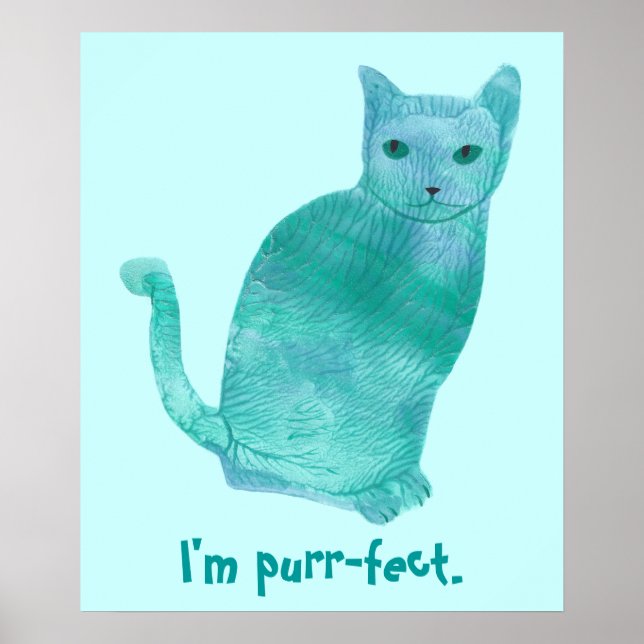 Poster Pôsteres de Gato Abstrato Azul Verde Perfeito (Frente)