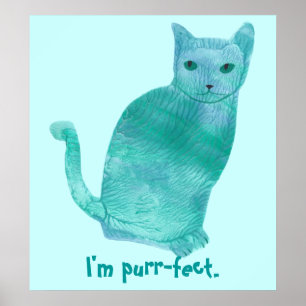Poster Pôsteres de Gato Abstrato Azul Verde Perfeito