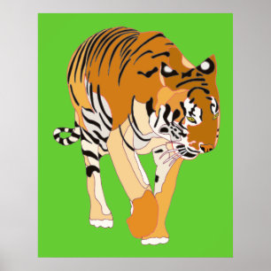 Poster Pôsteres de pintura digital de tigre andando