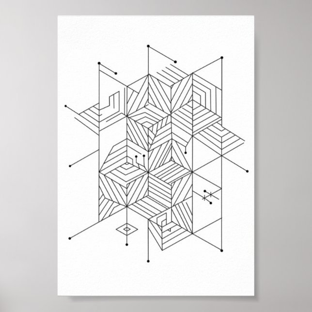 Poster Pôsteres Preto e Branco Padrão Geométrico (Frente)