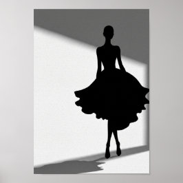Poster Pôsteres Silhueta de Moda Preto e Branco