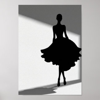 Poster Pôsteres Silhueta de Moda Preto e Branco