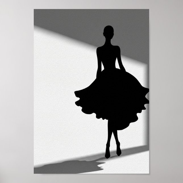 Poster Pôsteres Silhueta de Moda Preto e Branco (Frente)