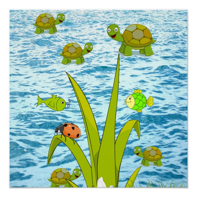 Póster Posters de Poster de praia para peixes e tartaruga (Frente)