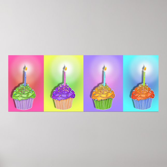 Póster Posters, faixas - Cupcakes de aniversário (Frente)