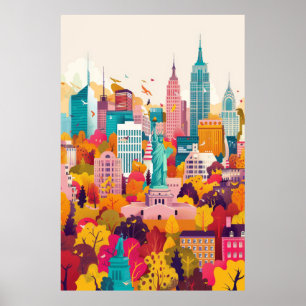 Poster Posto de Arte Flat Vetor de Linha de Skyline Nova
