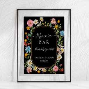 Poster Posto de Bar Boho Chic Wildflower Wreath Mimosa
