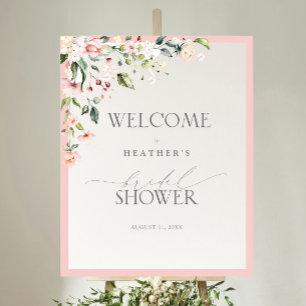 Poster Posto de Boas-vindas do Chá Floral Elegante Pink 
