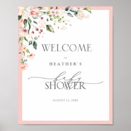 Poster Posto de Boas-vindas do Chá Floral Elegante Pink W