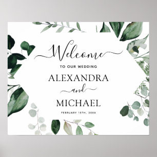 Poster Posto de Casamento por Aquarela de Folhagem de Gre