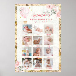 Poster Posto de Colagem de Fotos do Primeiro Ano Pink Air