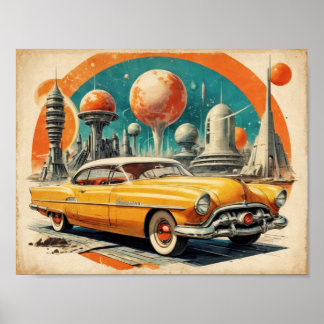 Poster Posto de Combustível de Carro Retro Futurismo dos