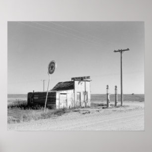 Póster Posto de gasolina abandonado, 1937. Foto do