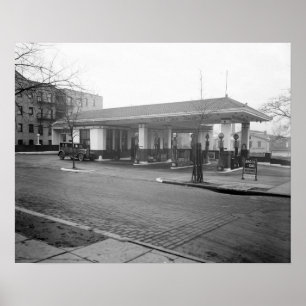 Póster Posto de Gasolina Amoco, 1925. Foto Antiga