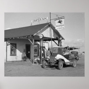 Póster Posto de gasolina de New mexico, 1936. Foto do