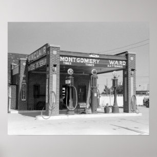 Póster Posto de gasolina de Sinclair, 1939. Foto do