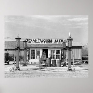 Póster Posto de gasolina - Edcouch, Texas: 1939