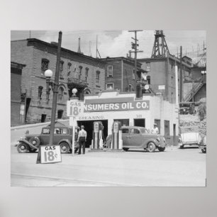 Póster Posto de gasolina em Montana, 1939. Foto do