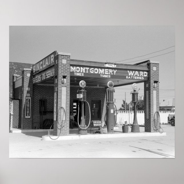 Póster Posto de Gasolina Sinclair, 1939. Foto Antiga (Frente)