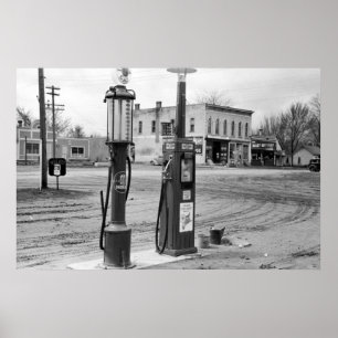 Poster Posto de gasolina velho de Iowa; 1940