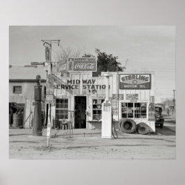 Póster Posto de Serviço Midway, 1939. Foto Antiga