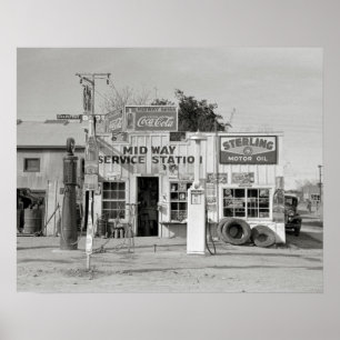 Póster Posto de Serviço Midway, 1939. Foto Antiga