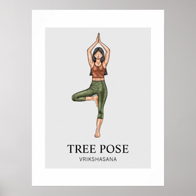 Poster Postura da Árvore Exercício de Alongamento de Yoga (Frente)