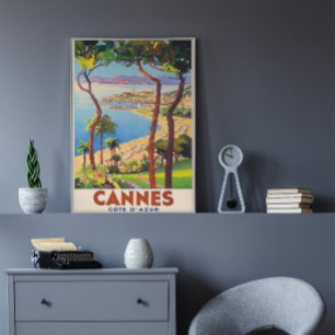Póster Posudo Cannes-Francês das viagens vintage de