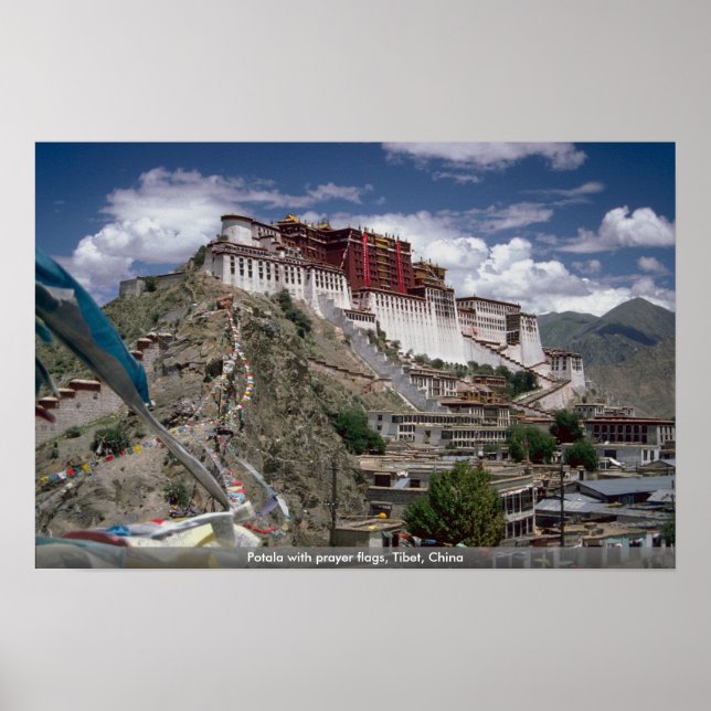 Póster Potala com bandeiras de oração, Tibete, China (Frente)