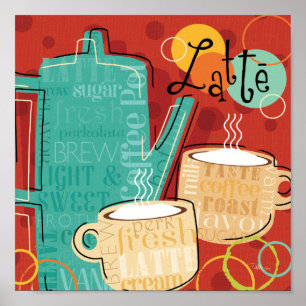 Póster Pote e copos decorativos de Latte