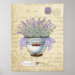 Poster Pote Vintage Enamelware Lavanda francês