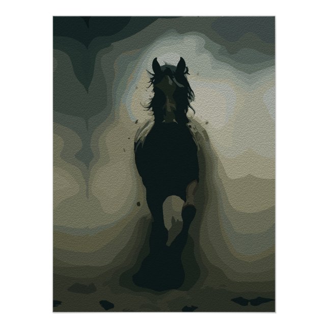 Póster Potente Garanhão Negro em Movimento (Frente)