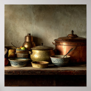 Poster Potes Vintage de Cobre e Bolinhos Cerâmicos - Cozi