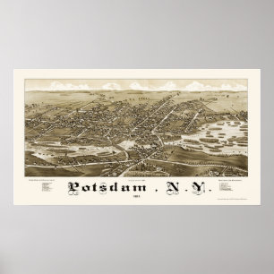 Póster Potsdam, mapa panorâmico de NY - 1885