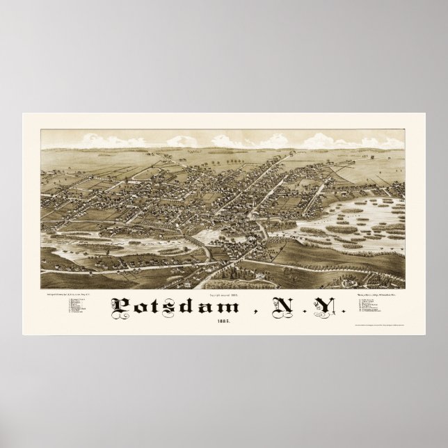 Póster Potsdam, Novo Mapa Panorâmico - 1885 (Frente)