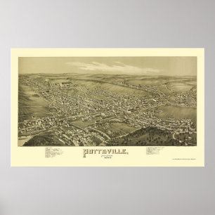 Póster Pottsville, mapa panorâmico do PA - 1889