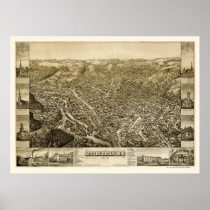 Póster Poucas quedas, mapa panorâmico de NY - 1881