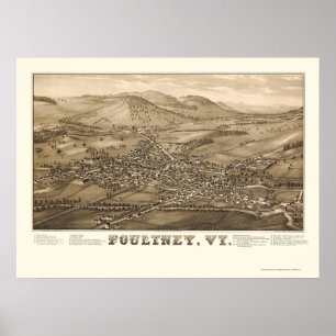 Poster Poultney, mapa panorâmico do VT - 1886