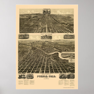 Poster Povoado indígeno, mapa panorâmico do CO - 1890