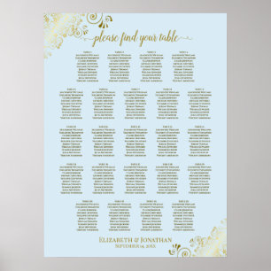Poster Powder Blue & Gold 23 Table Wedding Seating Chart