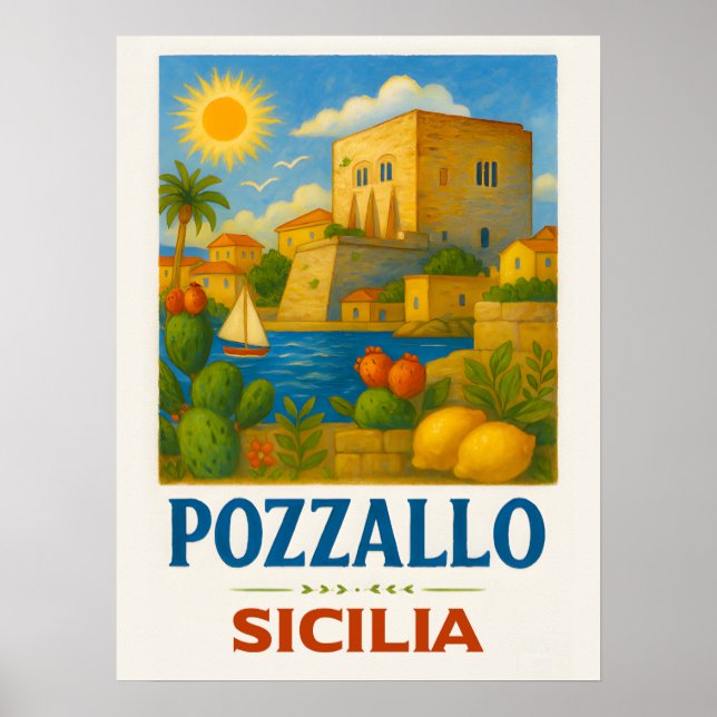 Poster Pozzallo Sicilia com La Torre Cabrera (Frente)